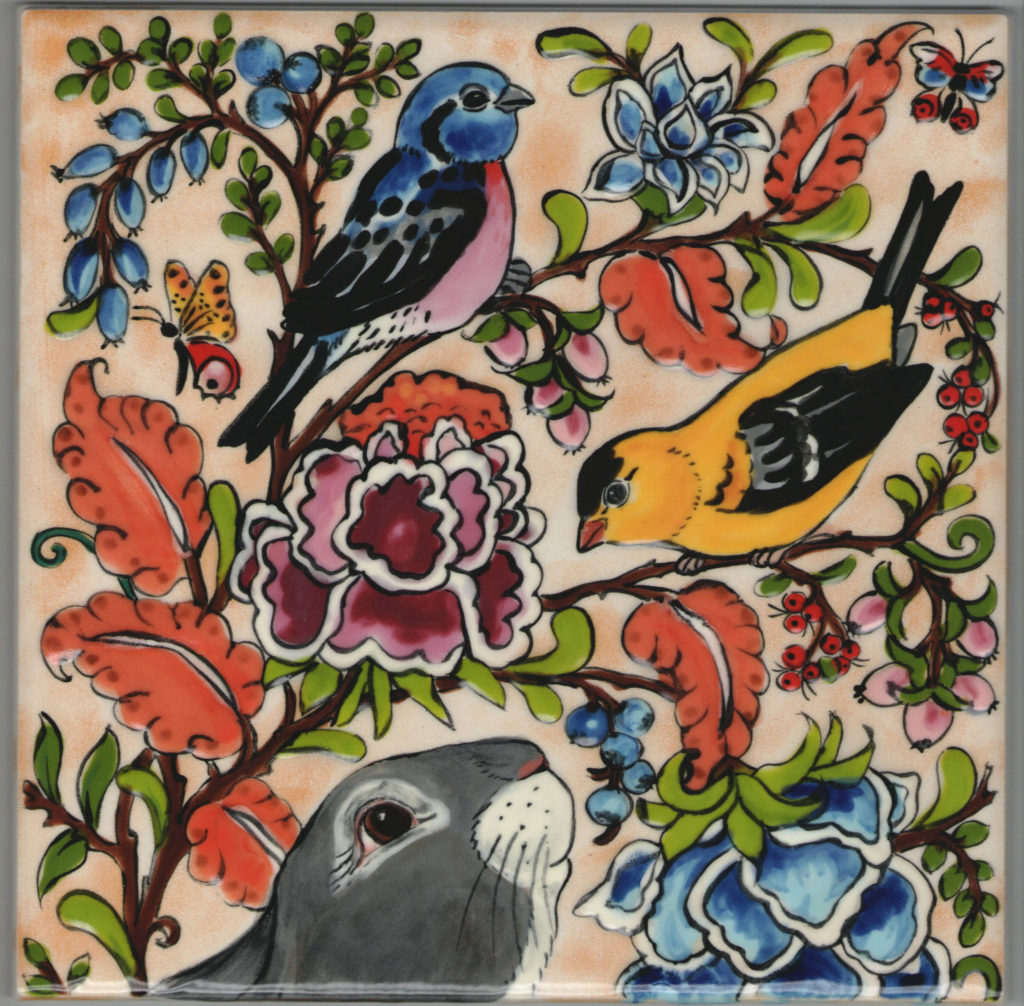 rabbit floral jacobean colorful tile