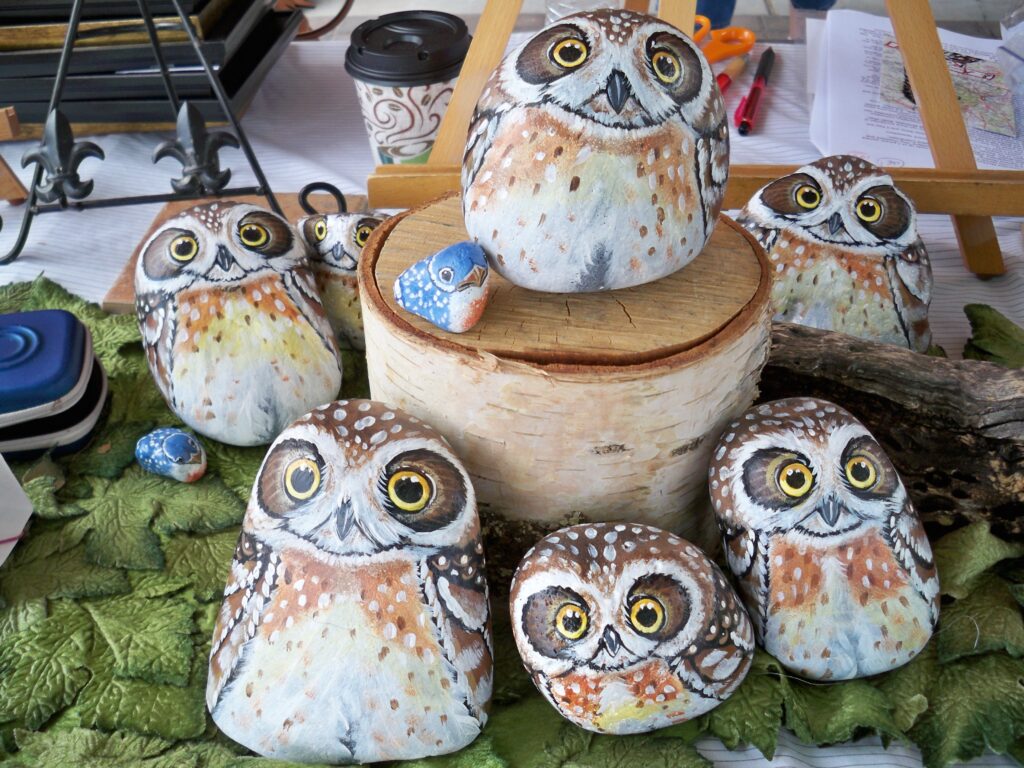 painted rock, owl