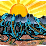 turquoise lizard sunrise mountains