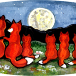 red fox foxes family night moon