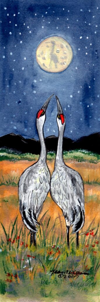romantic crane bird night moon